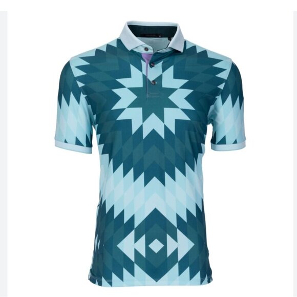 Greyson Geometric Print Golf Polo Shirt Men’s Large Turquoise‎ Green - Picture 3 of 15